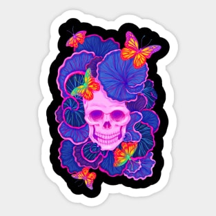 Monarch Skull: Monarch butterflies on hot pink skull Sticker